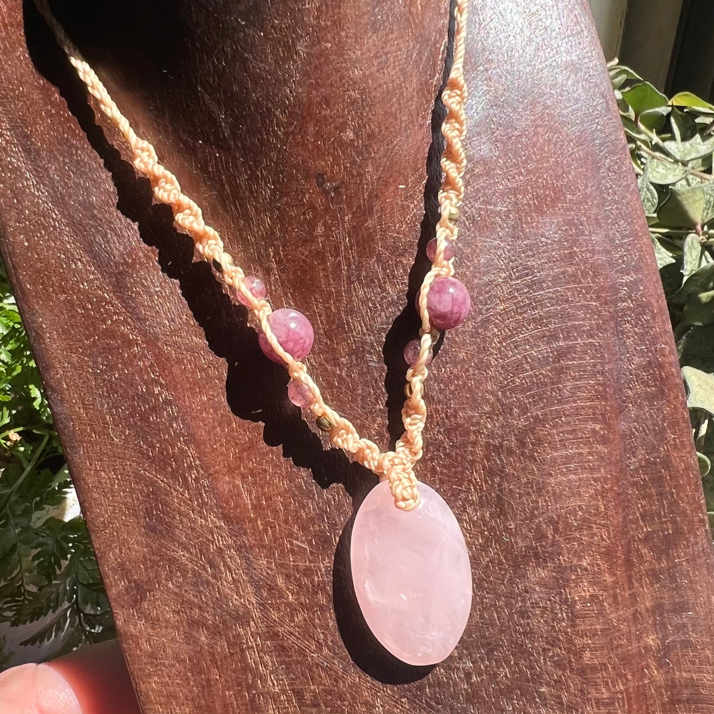 Rose Quartz & Lepidolite Macrame Crystal Necklace