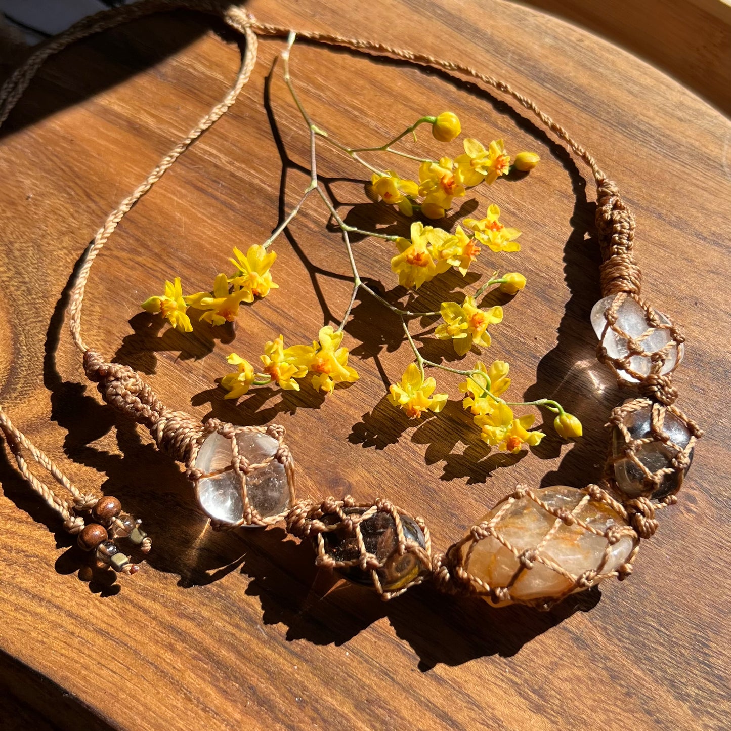 ‘Journey of Self’ Intention Talisman - Golden Healer, Deep Smoky & Clear Quartz Crystal Necklace