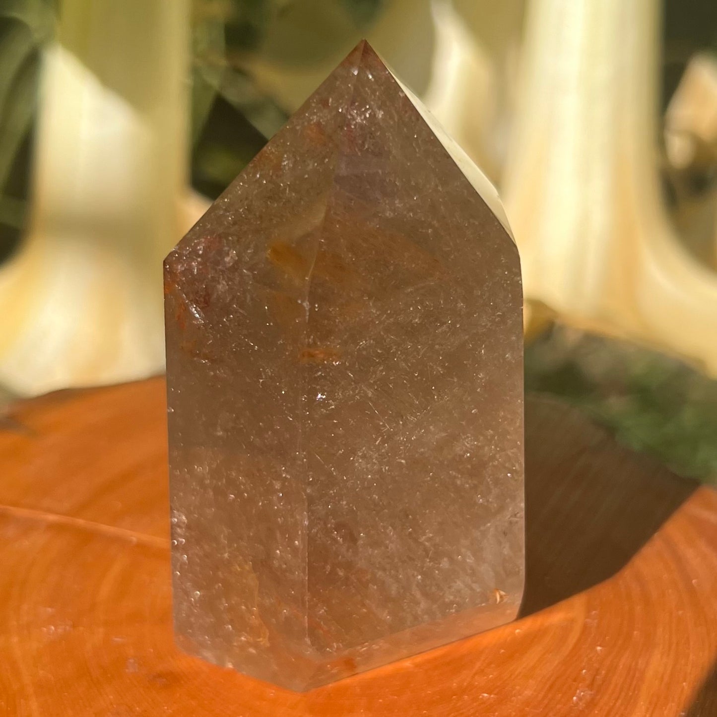 Rutilated Smoky Quartz with Hematite inclusions - Polished Quartz Point: Brazil