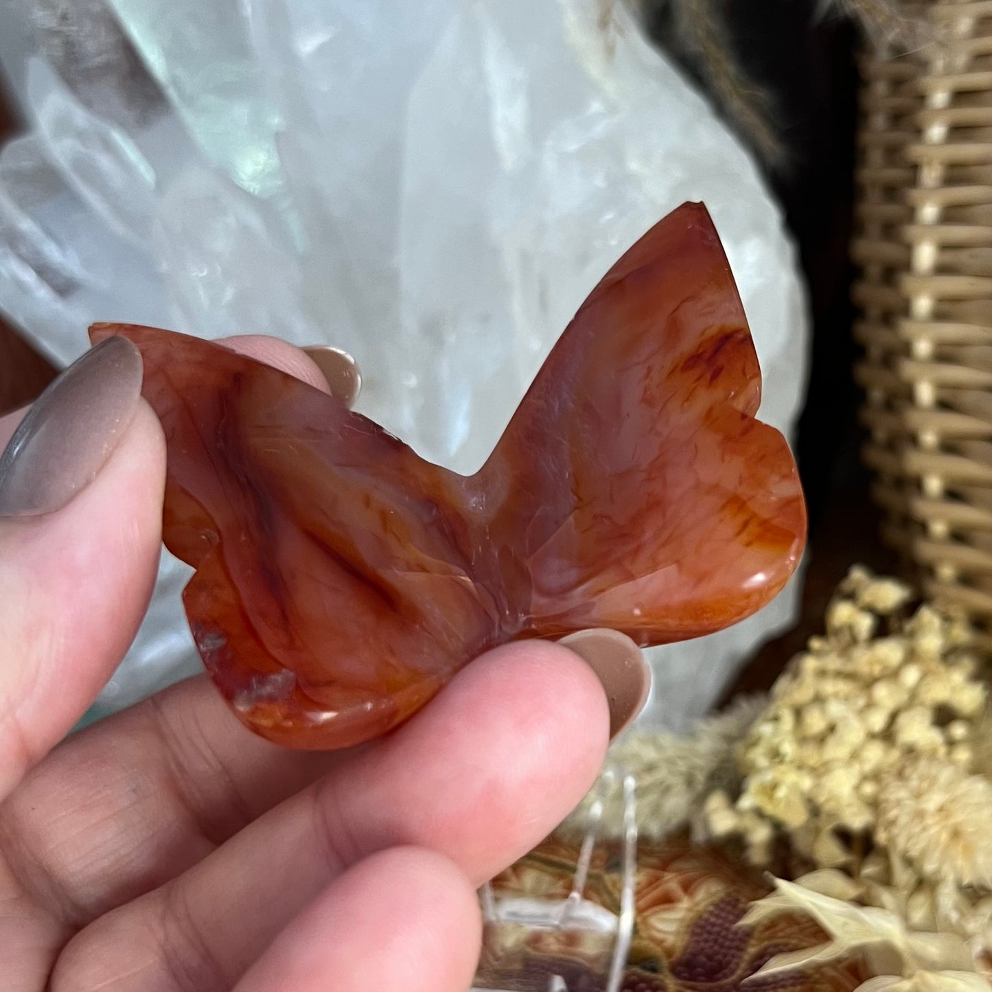 Carnelian 3D Butterfly Carving