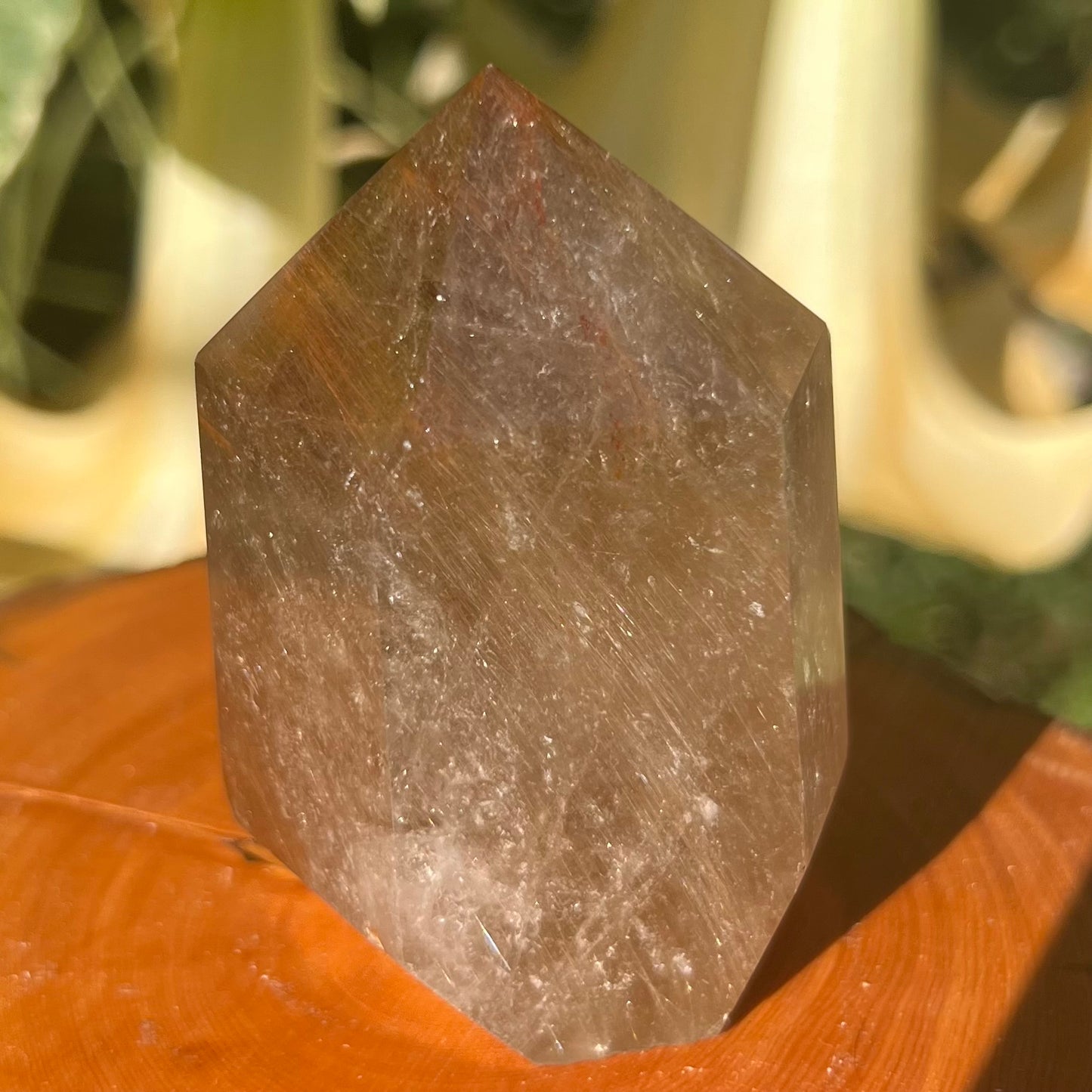 Rutilated Smoky Quartz with Hematite inclusions - Polished Quartz Point: Brazil