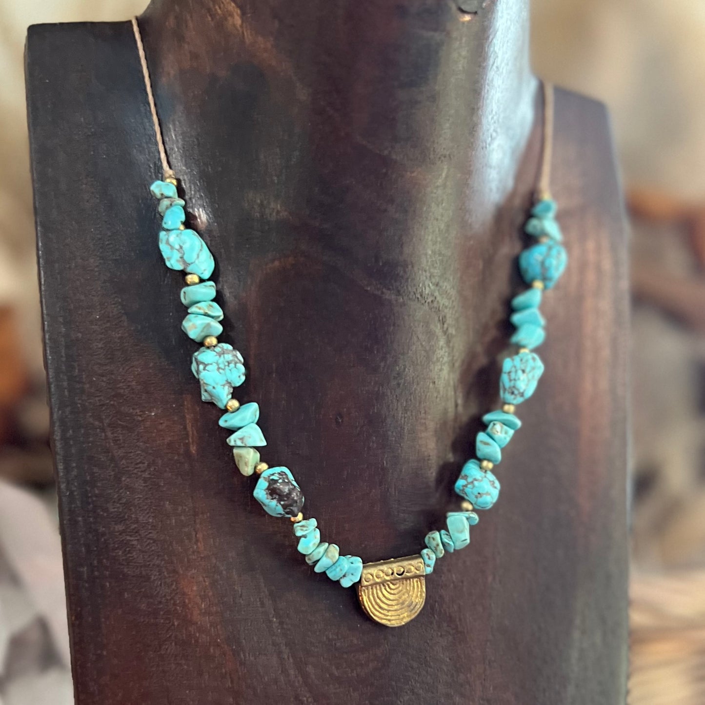 Blue Howlite with Brass Crystal Layer Necklace