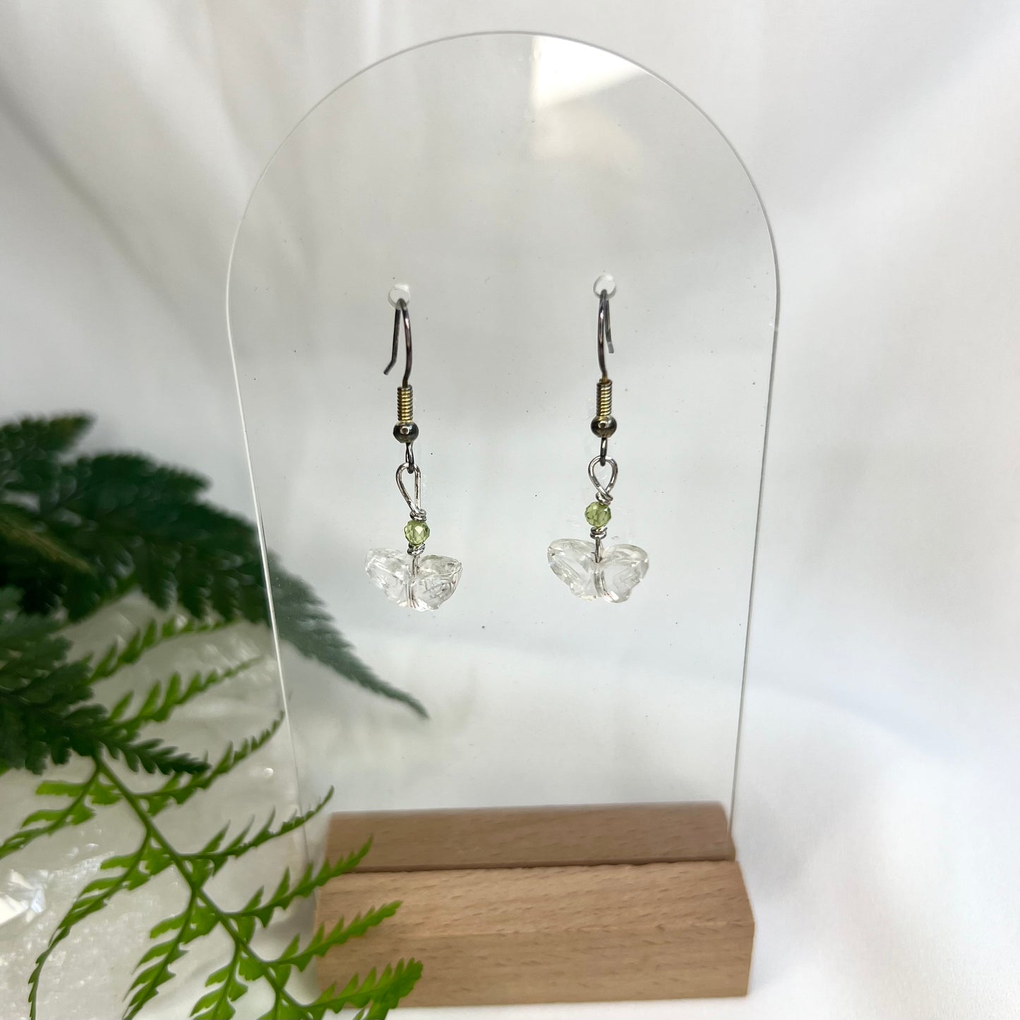 Clear Quartz Butterfly with Peridot Earrings: Clarity ∙ Balance ∙ Joy ∙ Positivity