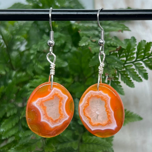 Orange dyed Agate Crystal Earrings