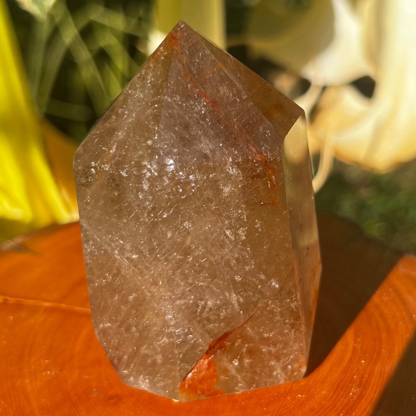 Rutilated Smoky Quartz with Hematite inclusions - Polished Quartz Point: Brazil
