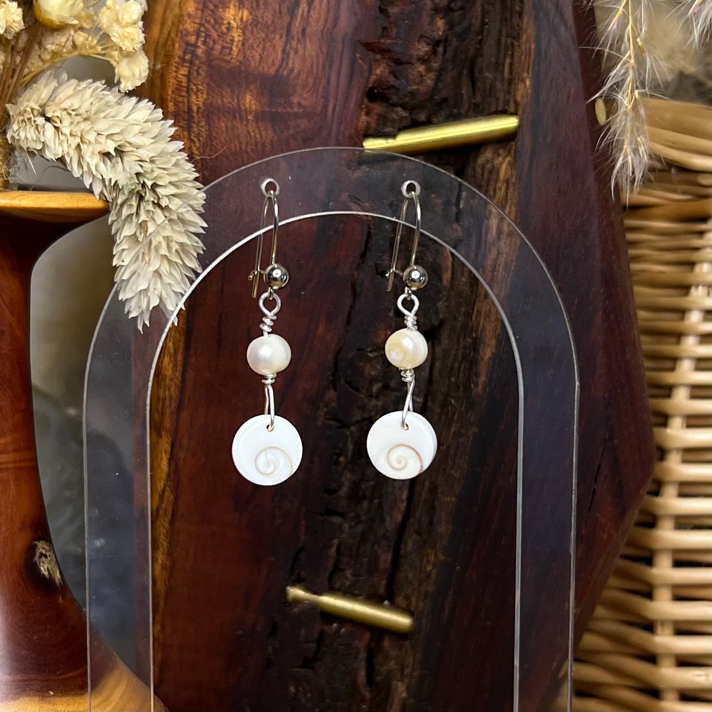 Shiva Eye & Fresh Water Pearl Earrings: Spiritual ∙ Transformation ∙ Nurturing