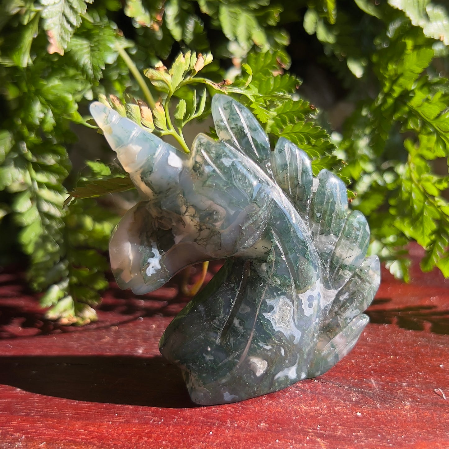 Unicorn Crystal Carving - Moss Agate