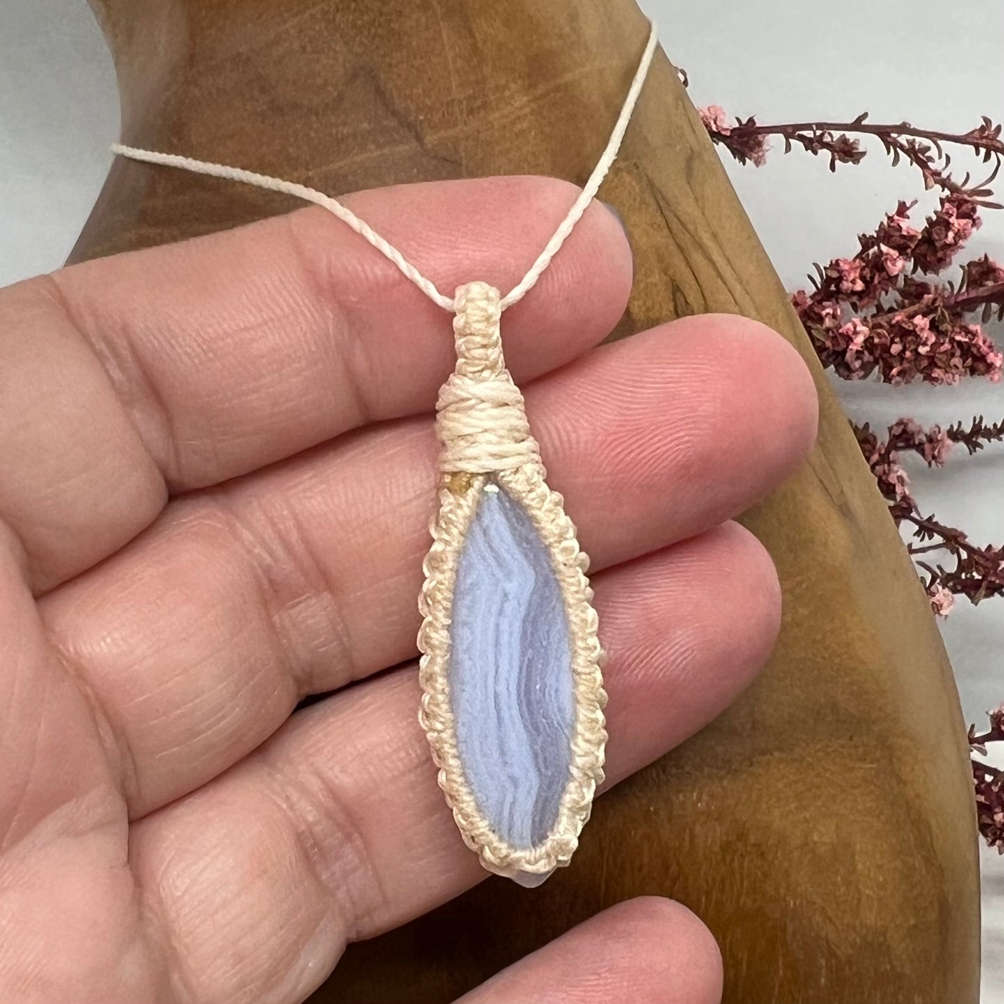 Blue Lace Agate Petite Micro-Macrame Crystal Necklace