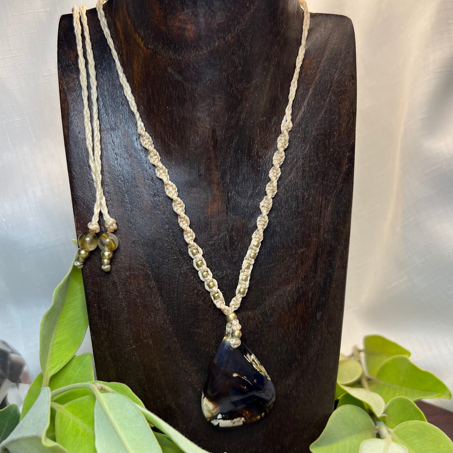 Indonesian Blue Amber Macrame Crystal Necklace