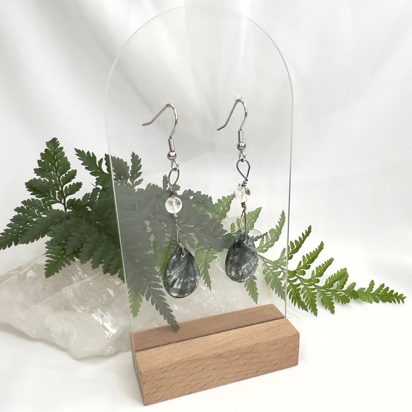 Seraphinite & Quartz Crystal Earrings: Transformation ∙ Angelic Enlightenment ∙ Heart Focus