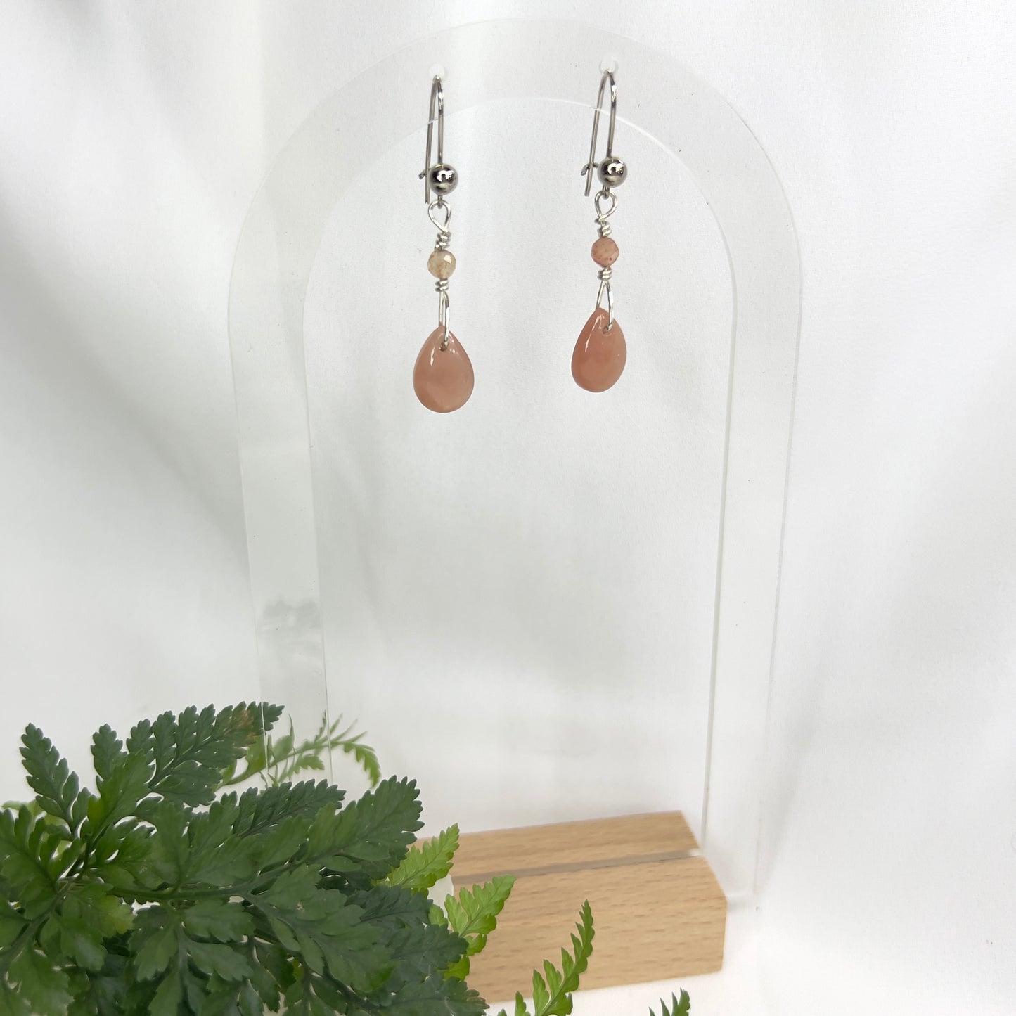 Peach Moonstone & Sunstone Crystal Earrings: Emotional Healing ∙ Soothes Anxiety ∙ Balance