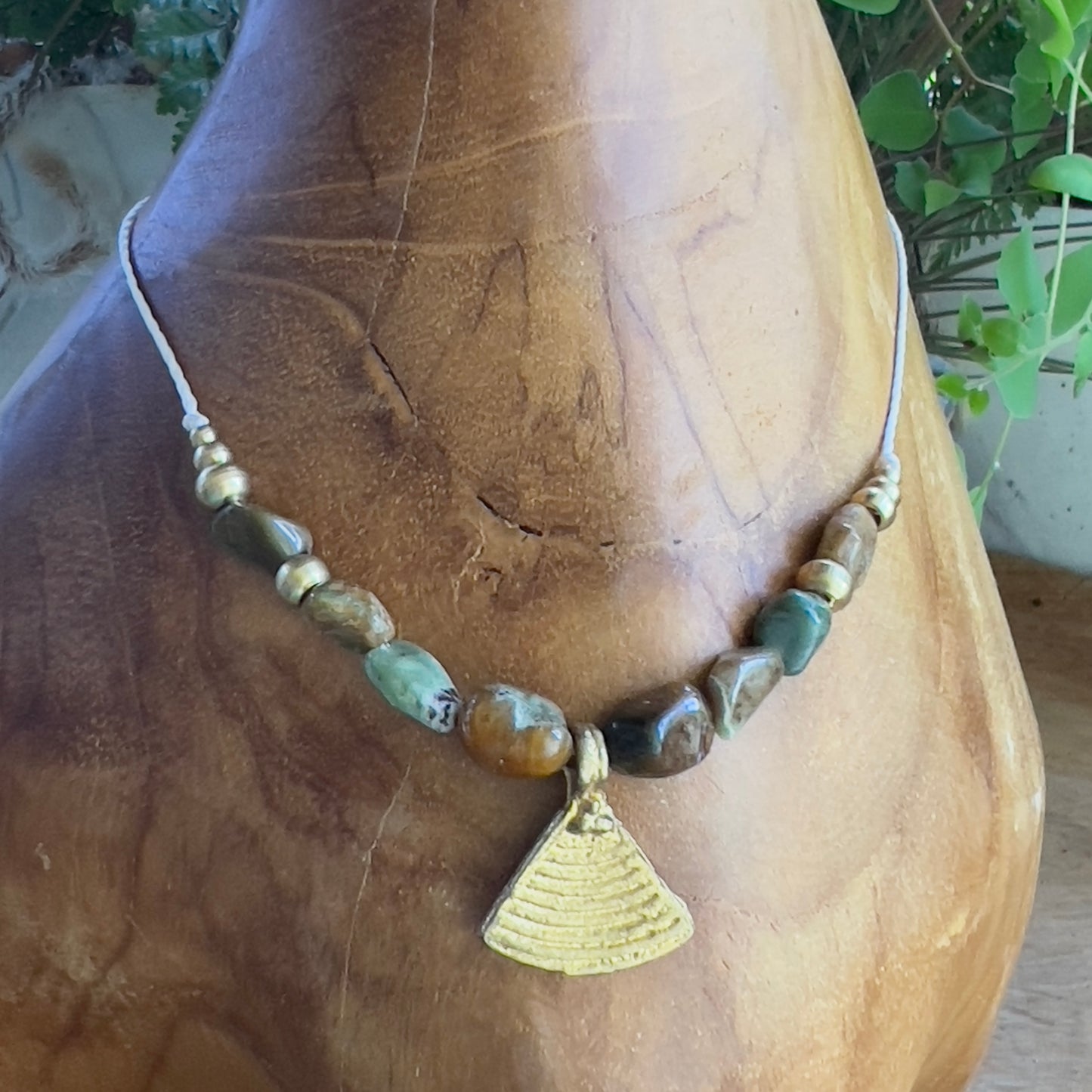 Ocean Jasper and Brass Crystal Layer Necklace