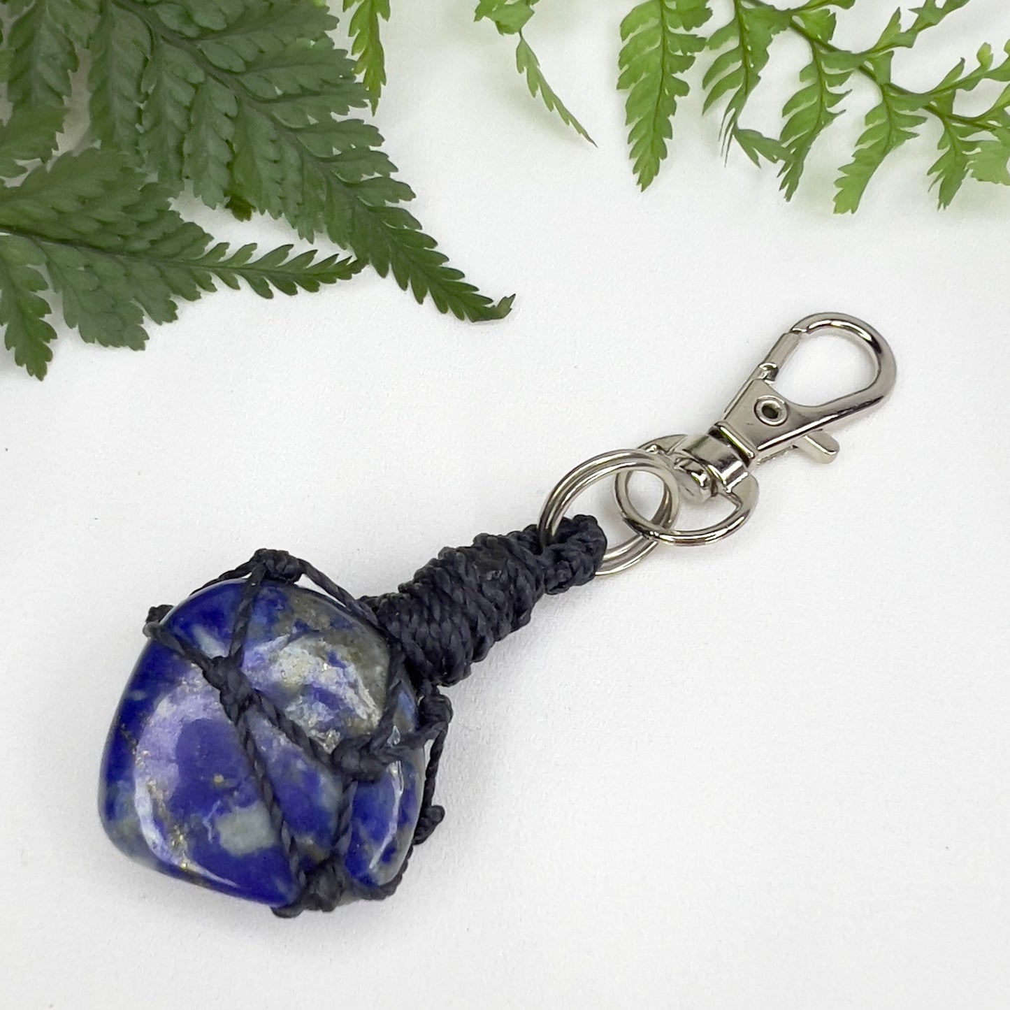 Lapis Lazuli Crystal Macrame Keyring Charm | Pet Collar Charm