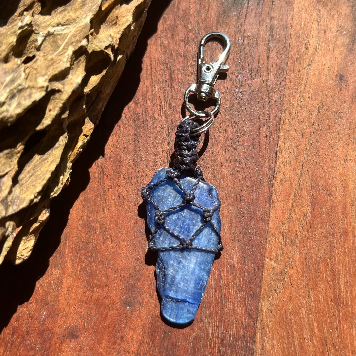 Blue Kyanite Crystal Macrame Keyring Charm | Pet Collar Charm