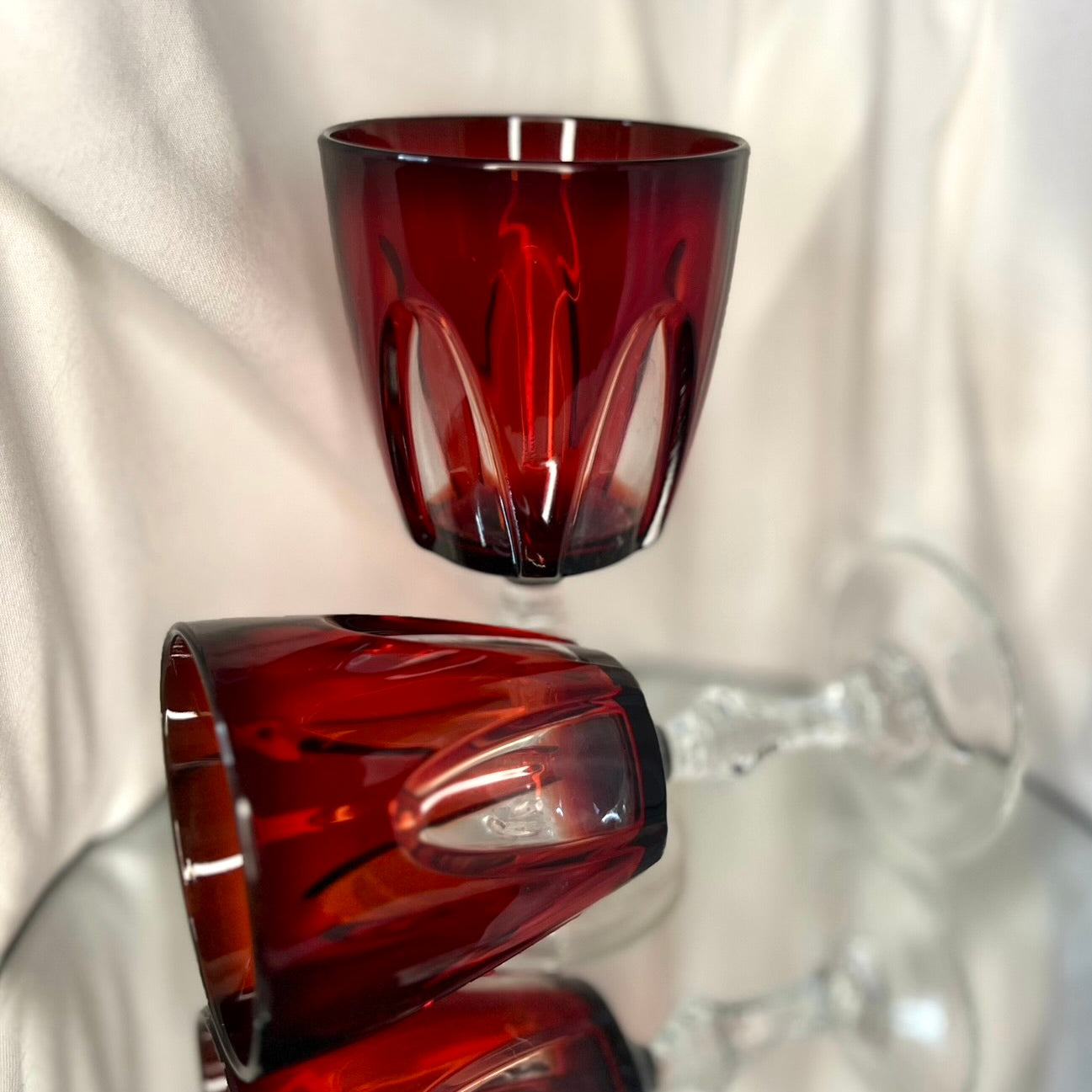 Vintage 'Gothic Arches' Cristal d'Arques Durand stemware Wine Glass  | Blood Ruby Red Lead Crystal Glass Altar Decor | circa 1970s