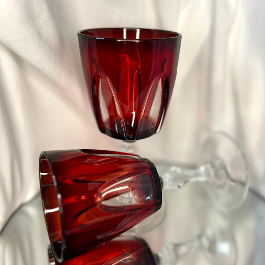 Vintage 'Gothic Arches' Cristal d'Arques Durand stemware Wine Glass  | Blood Ruby Red Lead Crystal Glass Altar Decor | circa 1970s