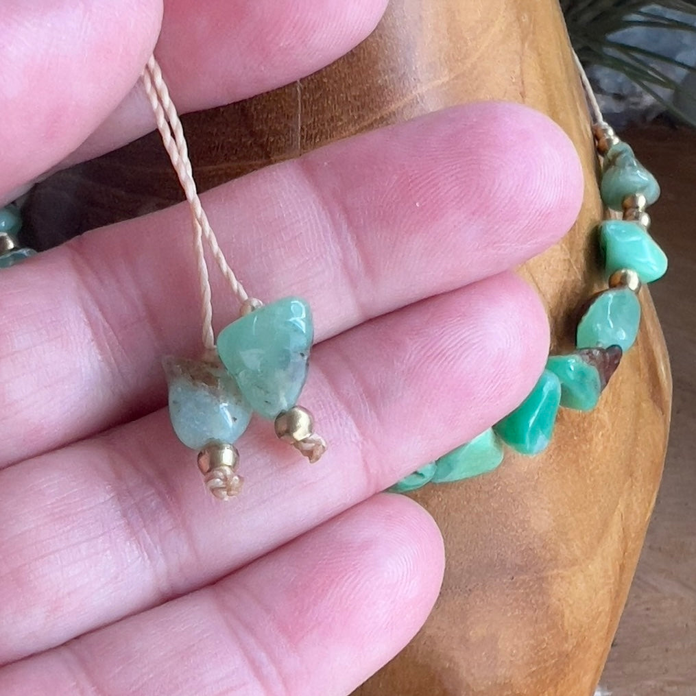 Lush Chunky Chrysoprase with Brass charm Crystal Necklace