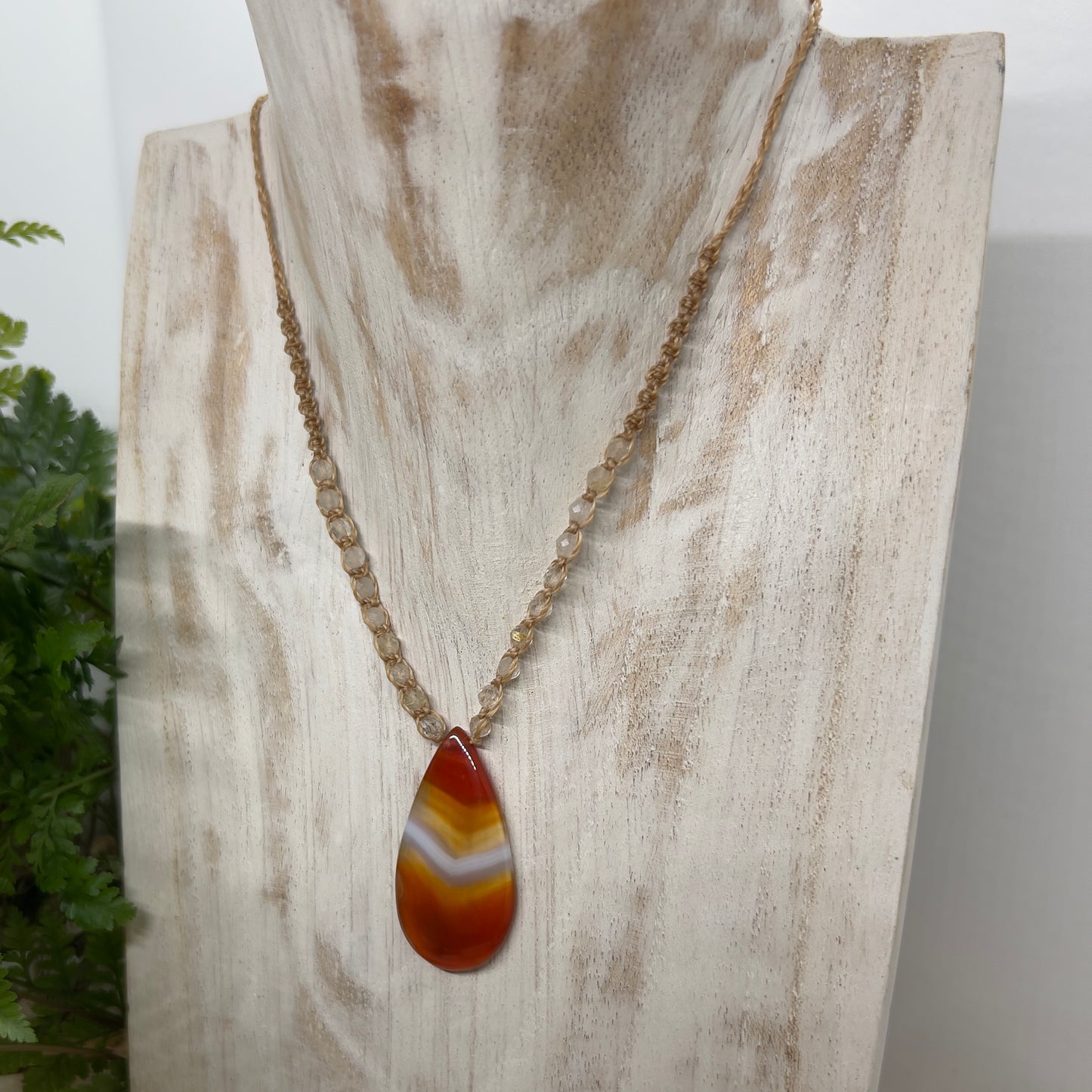 Red Agate with faceted Gold Rutile Quartz Crystal Necklace