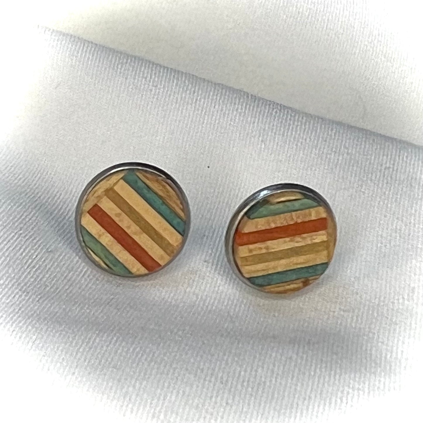 Upcycled Skateboard Timber Stud Earrings | Red•Blue•Yellow•Wood | by Addy’s Earrings