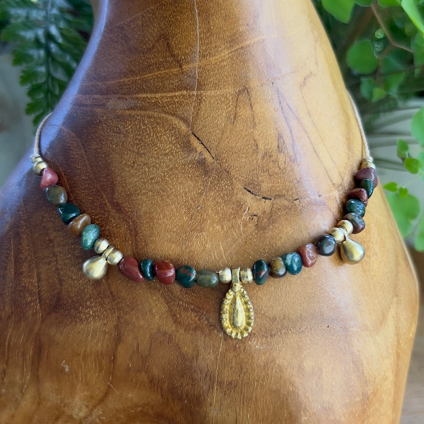 Bloodstone & Brass Layer Crystal Necklace