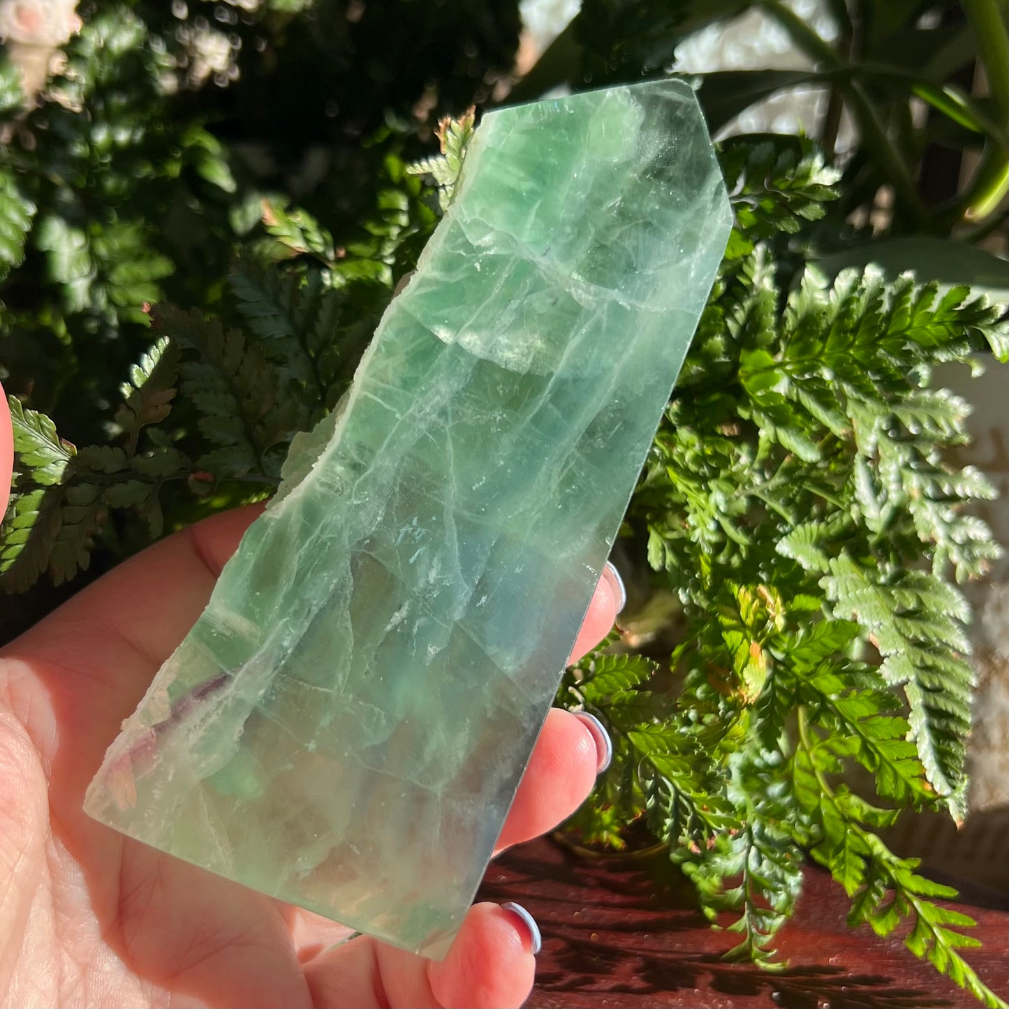 Green Fluorite Tower with raw crust