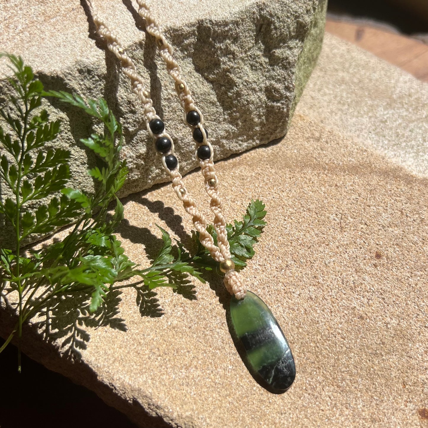 Serpentine with Shungite Macrame Necklace