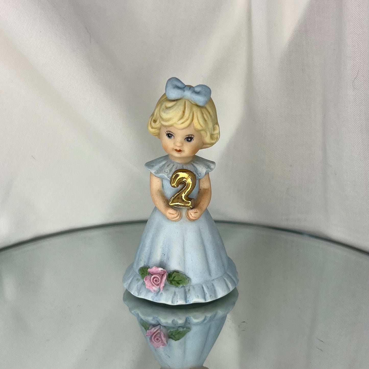 'Growing Up Birthday Girls' Porcelain Figurine | Vintage 2nd Birthday Cake Topper | Blonde girl version | Enesco | 1984