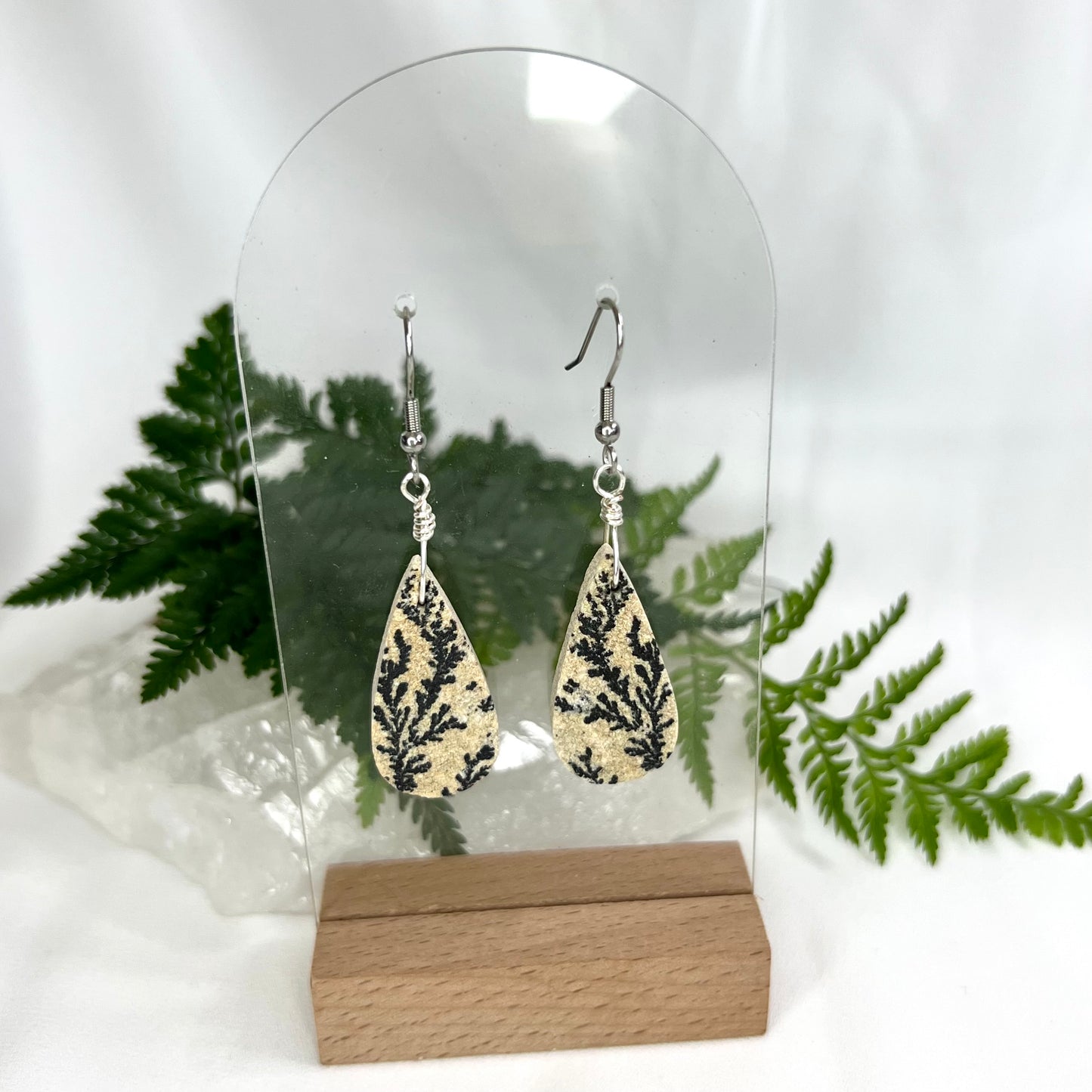 Fern-like Dendrite Limestone Earrings: Connection to Nature ∙ Transformation ∙ Harmony