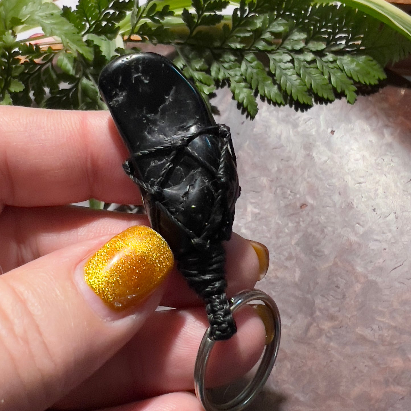 Black Tourmaline Crystal Macrame Keyring Charm | Energetic Protection ∙ Grounding ∙ Calming