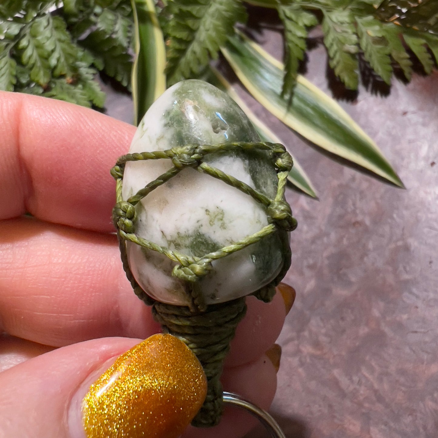Tree Agate Crystal Macrame Keyring Charm | Self-discipline ∙ Present Moment ∙ Wisdom