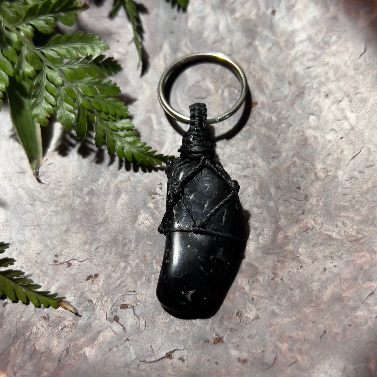 Black Tourmaline Crystal Macrame Keyring Charm | Energetic Protection ∙ Grounding ∙ Calming