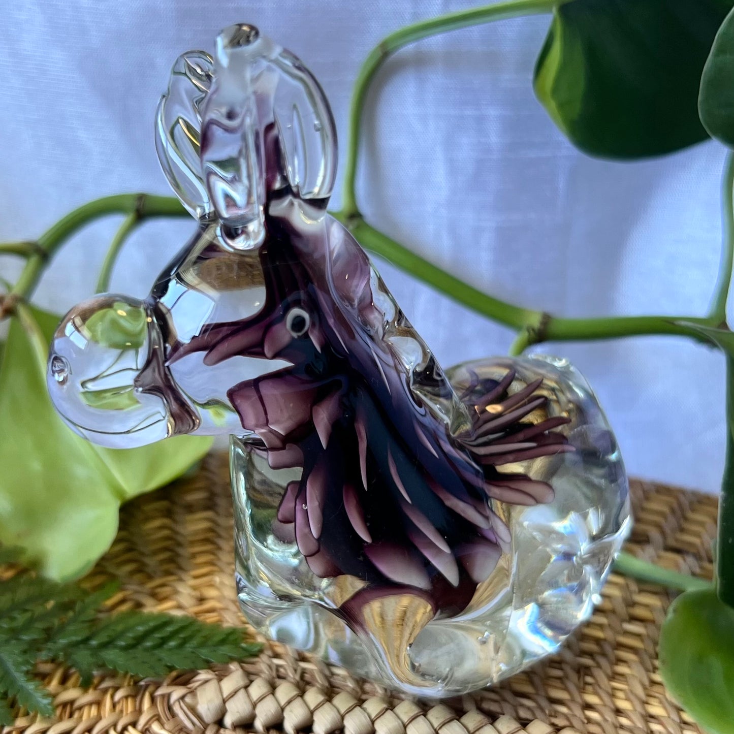 Murano Style Art Blown Glass Donkey / Zebra - Purple/White