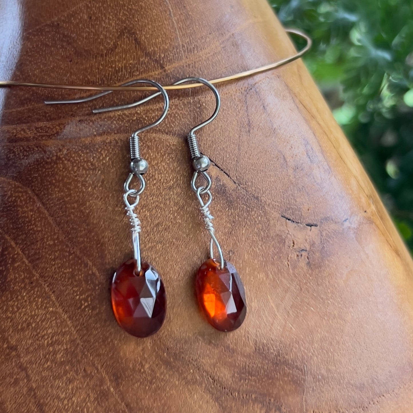 Faceted Hessonite Garnet Crystal Earrings