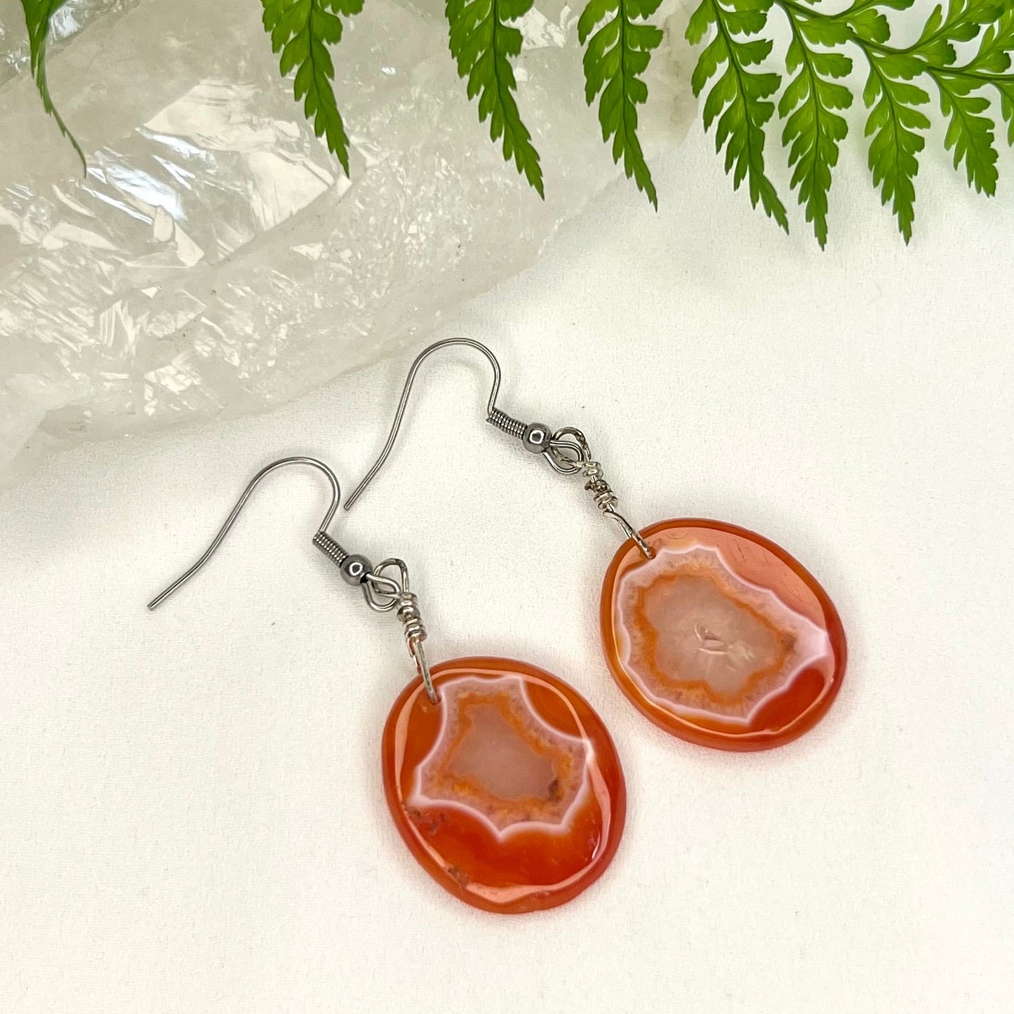 Orange dyed Agate Crystal Earrings: Emotional Balance ∙ Confidence ∙ Friendship