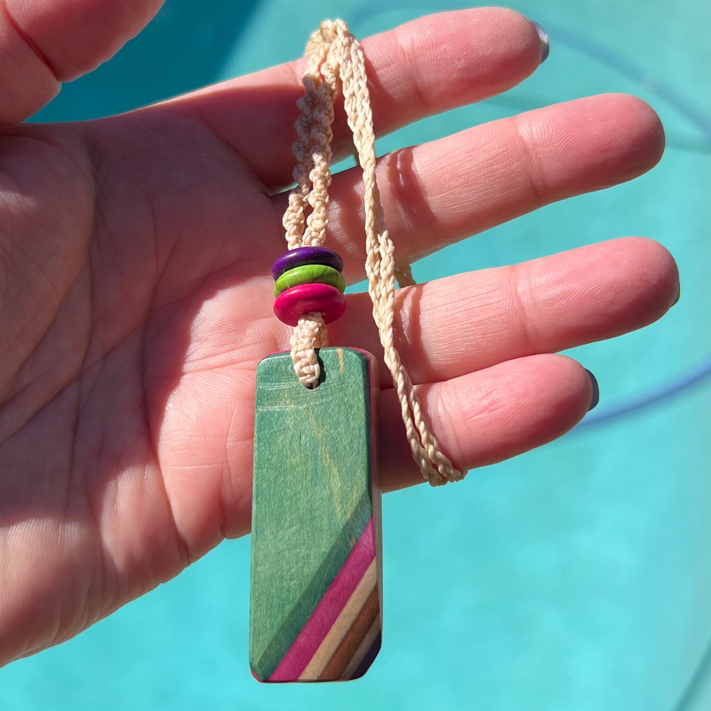 Sk8 Rock with Dyed Magnesite Macrame Necklace - Upcycled Skateboard Jewellery