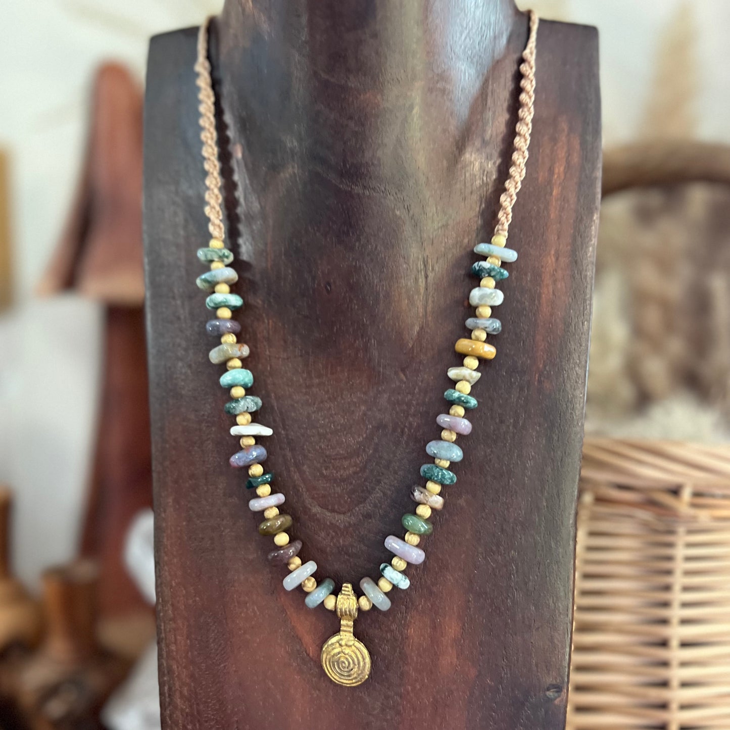Moss Agate and Wood Crystal Macrame Necklace ∙ for the Earth Goddess & Nature Lover
