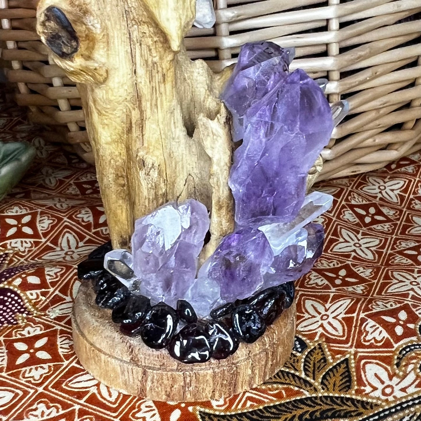 Bespoke Crystal & Natural Wooden Golden Winged Dragonfly Stick incense Holder - Amethyst | Quartz | Garnet