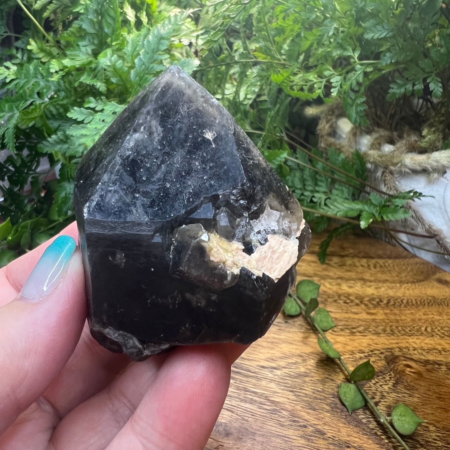 Morion Black Quartz Point | Smoky Quartz Cap | Natural Imprinted base