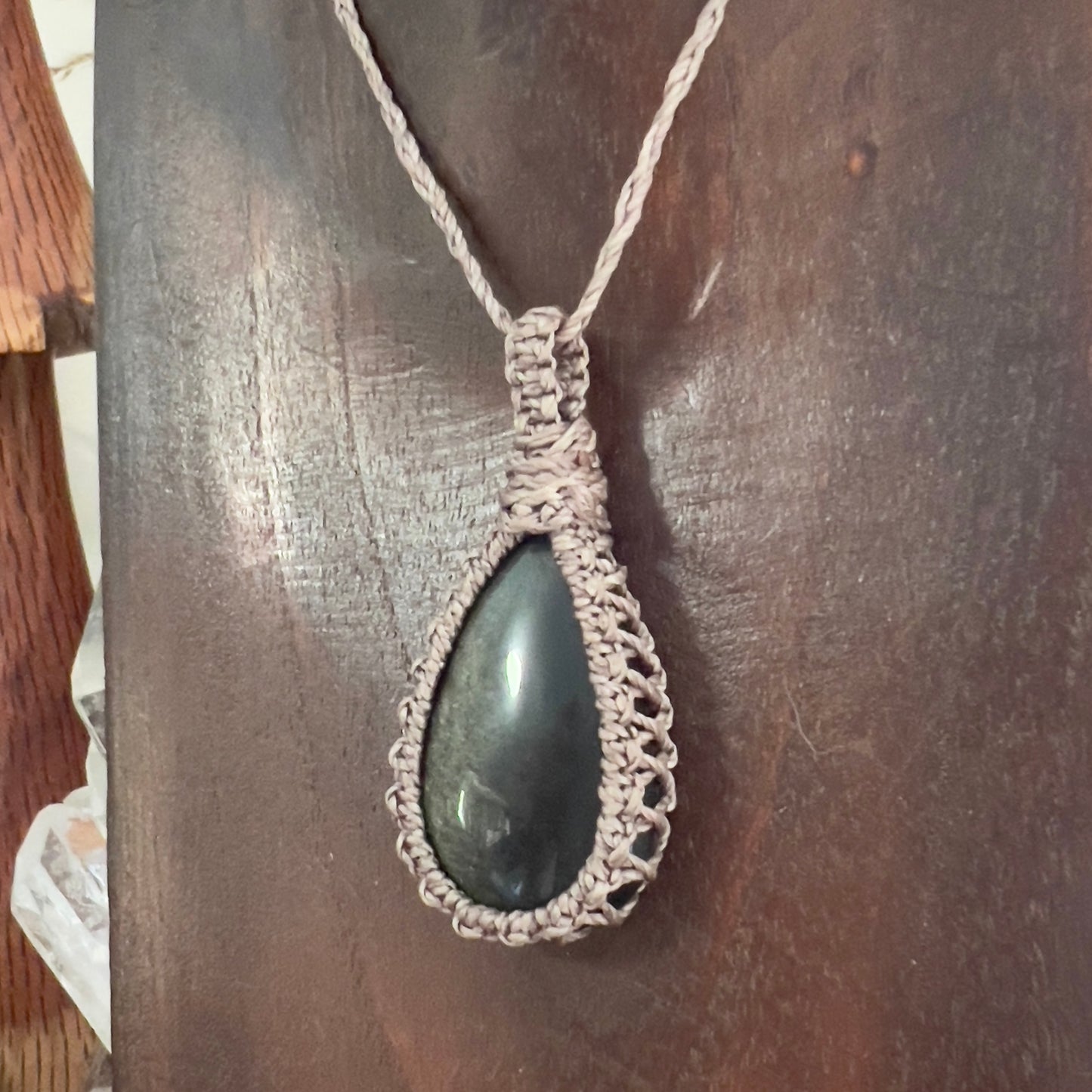 Golden Sheen Obsidian Macrame Necklace