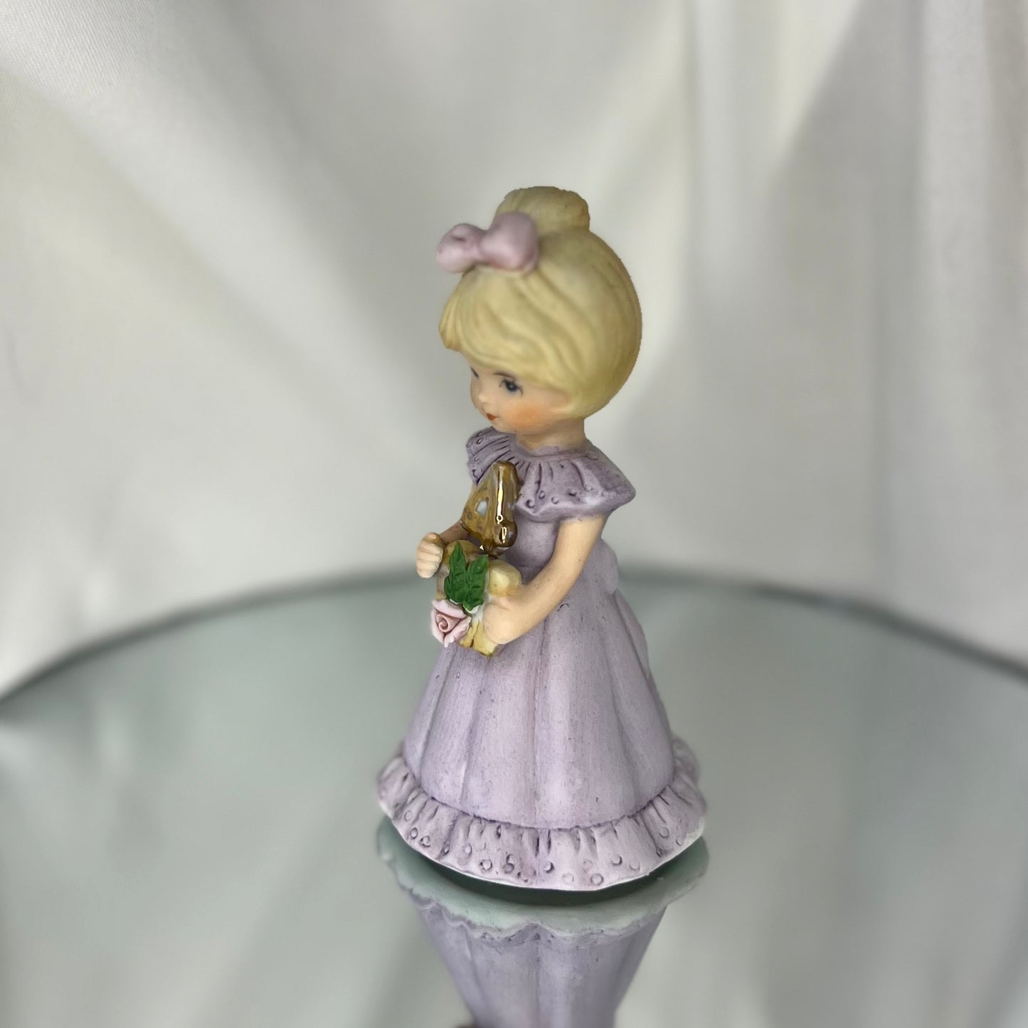 'Growing Up Birthday Girls' Porcelain Figurine | Vintage 4th Birthday Cake Topper | Blonde girl version | Enesco | 1984