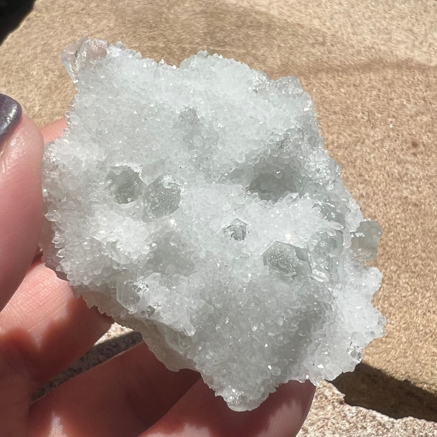 Green Octahedral Fluorite Specimen coated in Clear Quartz Druzy blanket - Fujian, China