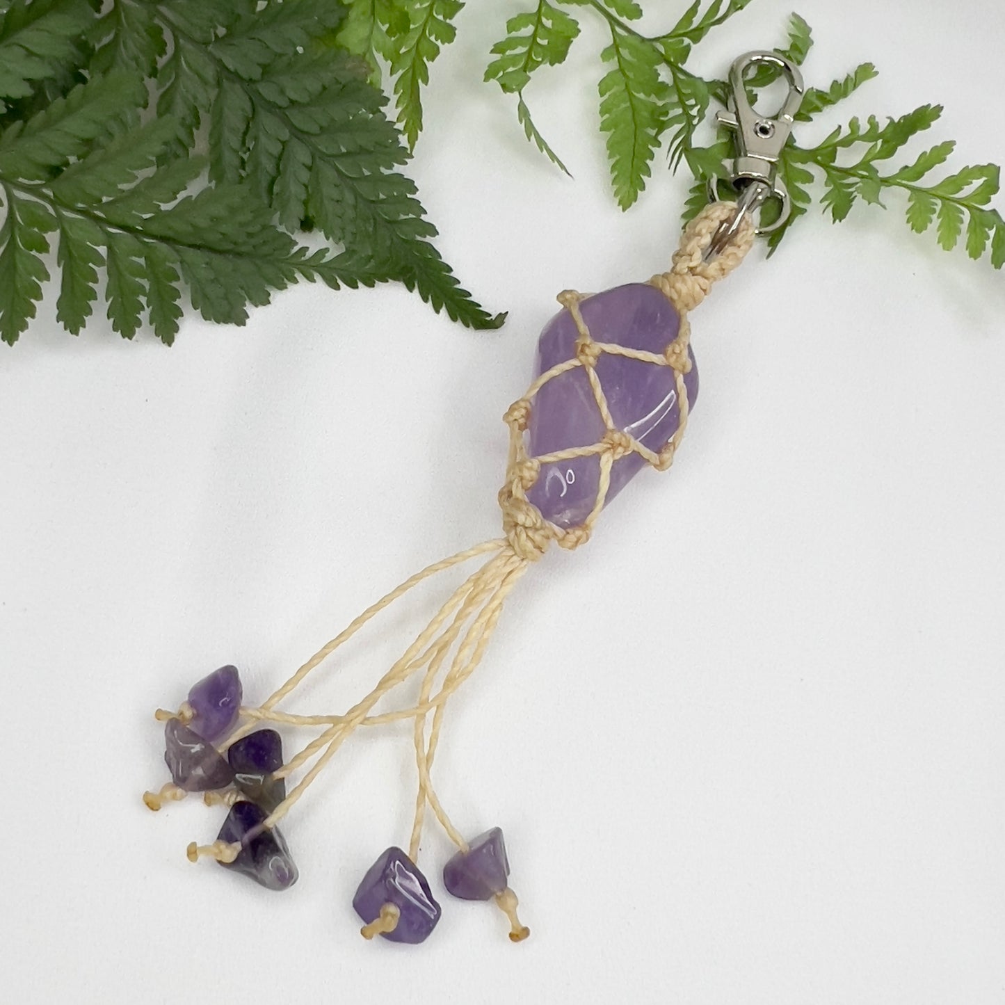 Amethyst Macrame Keyring Charm | Amethyst Crystal Keychain