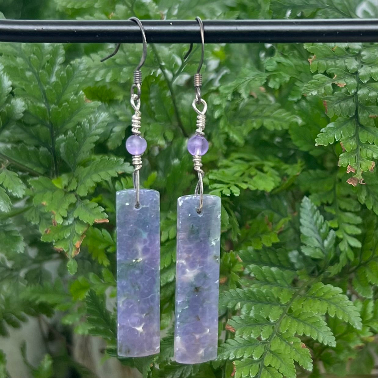 Purple Grape Agate with Amethyst Crystal Earrings