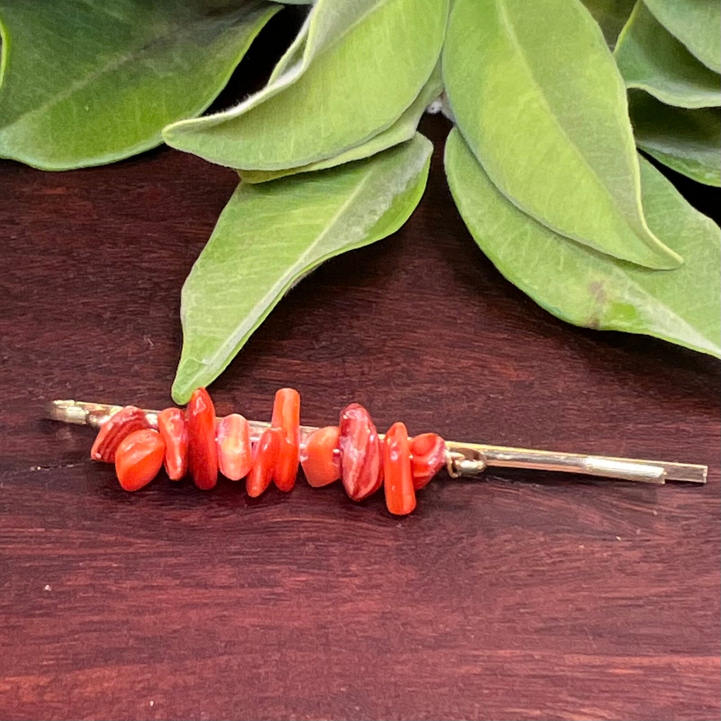 Red Coral Crystal Bobby Pin | Hair Clip