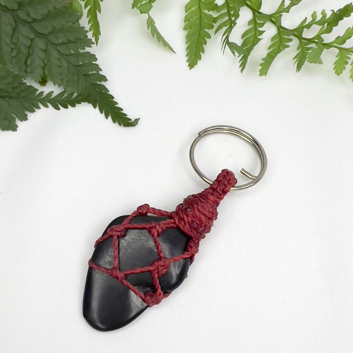 Shungite Crystal Macrame Keyring Charm | Pet Collar Charm