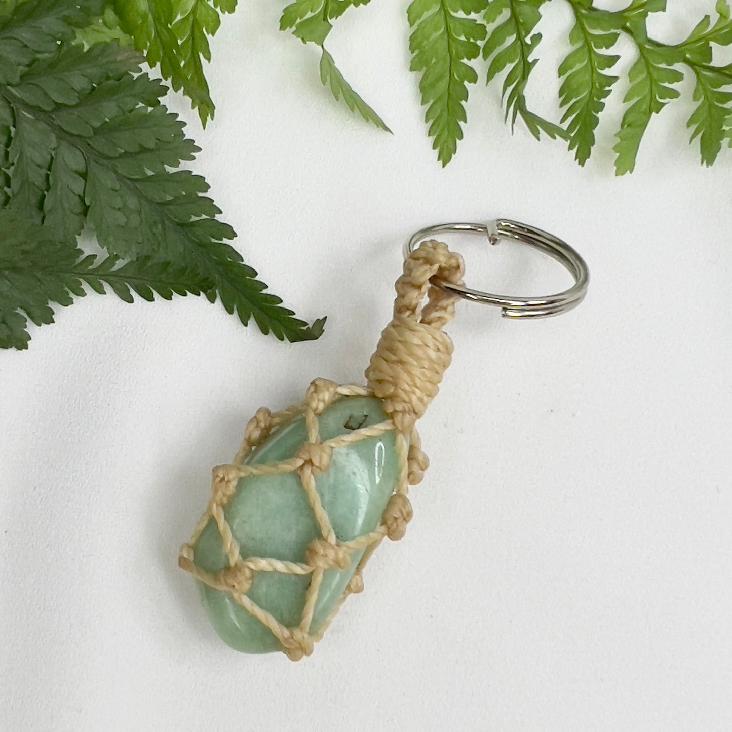 Amazonite Crystal Macrame Keyring Charm | Pet Collar Charm