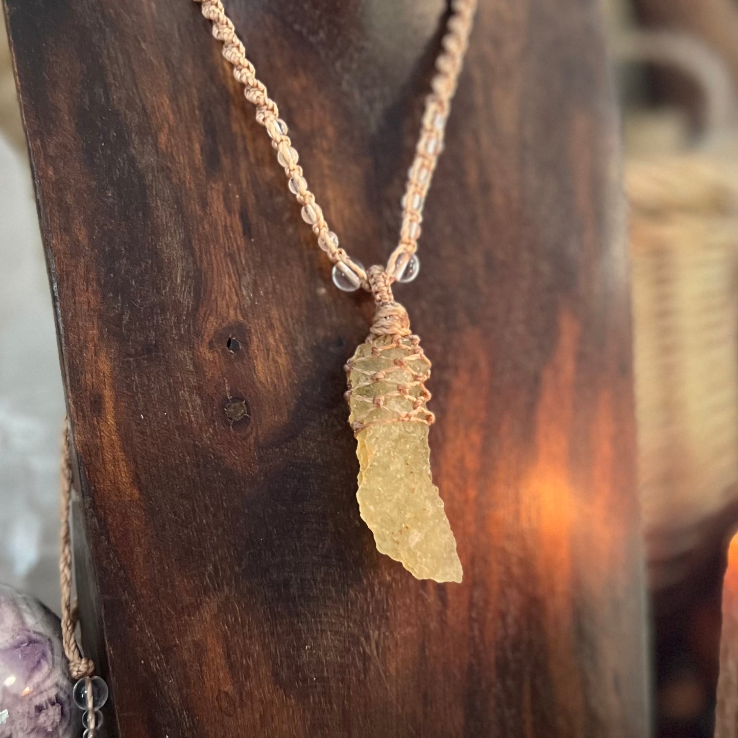 Libyan Desert Glass Tektite Crystal Macrame Talisman (i)