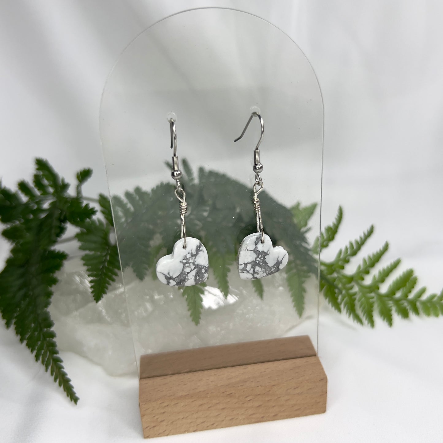 White Howlite Heart Crystal Earrings: Patience ∙ Quiet the Mind ∙ Soothes Stress