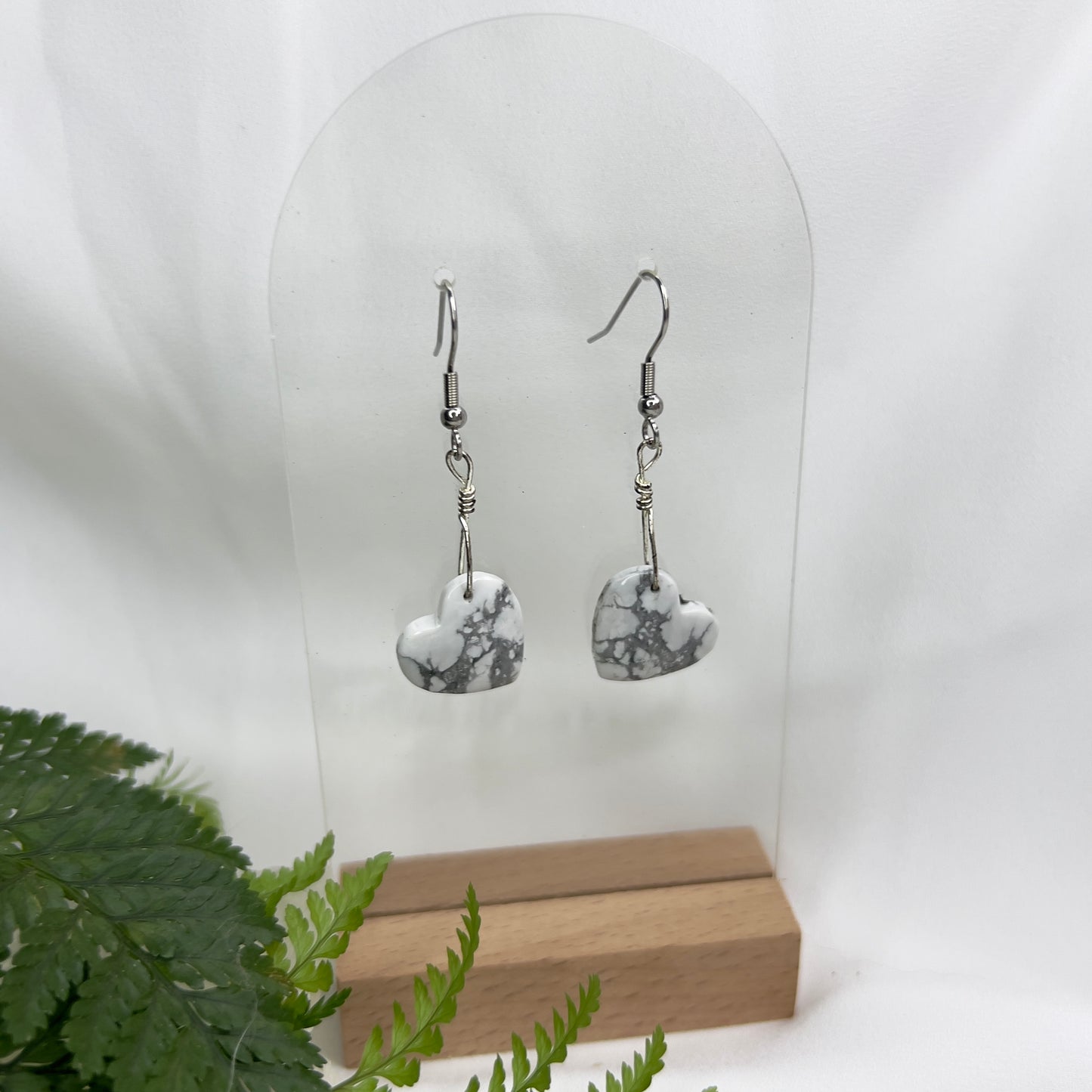 White Howlite Heart Crystal Earrings: Patience ∙ Quiet the Mind ∙ Soothes Stress
