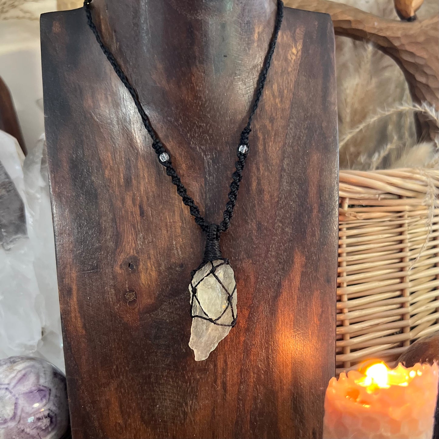 Libyan Desert Glass Tektite Crystal Macrame Talisman (ii)